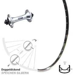 28 Zoll Vorderrad DRC ST-16 Nabe Silbern 5/100 Schnellspanner