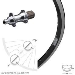 28 Zoll Ryde ZAC 19 Felgenbremse Hinterrad Novatec F162SB Silbern Schwarz