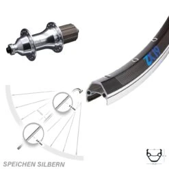 28 Zoll Hinterrad Exal ZX19 Schwarz Doppelt Geöst Novatec F162SB Silbern