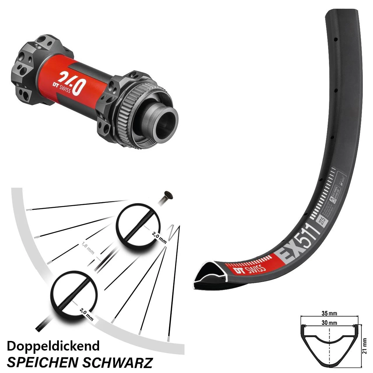 Dt-swiss Vorderrad 27,5 Zoll EX 511 DT Swiss 240 Nabe Straightpull Centerlock 15x110 Mm Boost 1 Dt-swiss Vorderrad 27,5 Zoll EX 511 DT Swiss 240 Nabe Straightpull Centerlock 15x110 Mm Boost