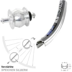 26 Zoll Vorderrad Exal MX-19 Shutter Precision PV-8 Dynamo Silbern