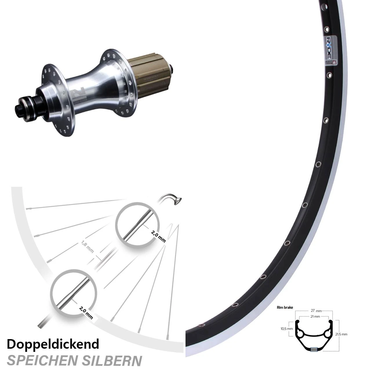 28 Zoll Hinterrad 5x130 Mm Novatec F162 Silbern Ryde ZAC 421 1 28 Zoll Hinterrad 5x130 Mm Novatec F162 Silbern Ryde ZAC 421