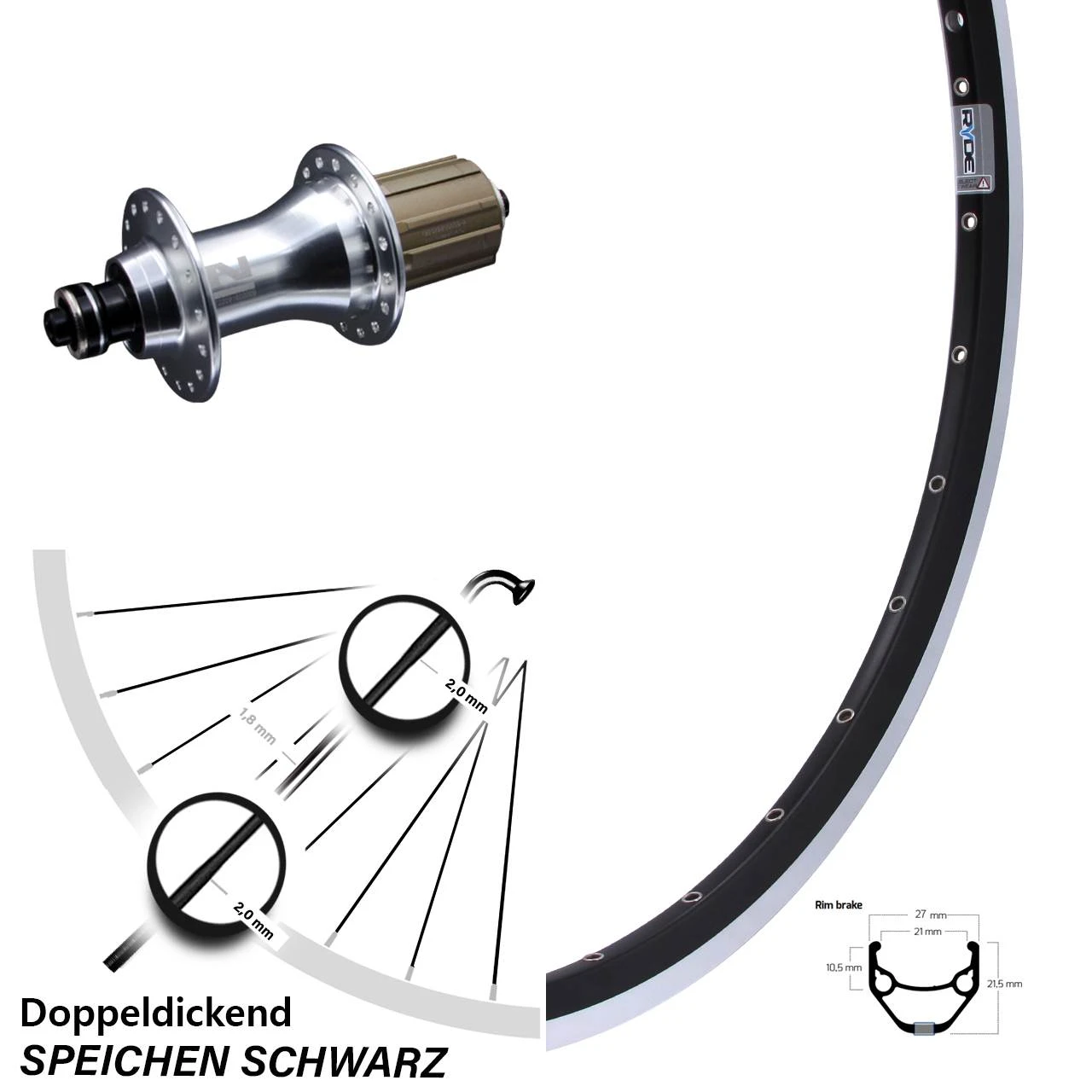 Ryde ZAC 421 Hinterrad 28 Zoll Felgenbremse Novatec F162 Silbern 11-fach 1 Ryde ZAC 421 Hinterrad 28 Zoll Felgenbremse Novatec F162 Silbern 11-fach