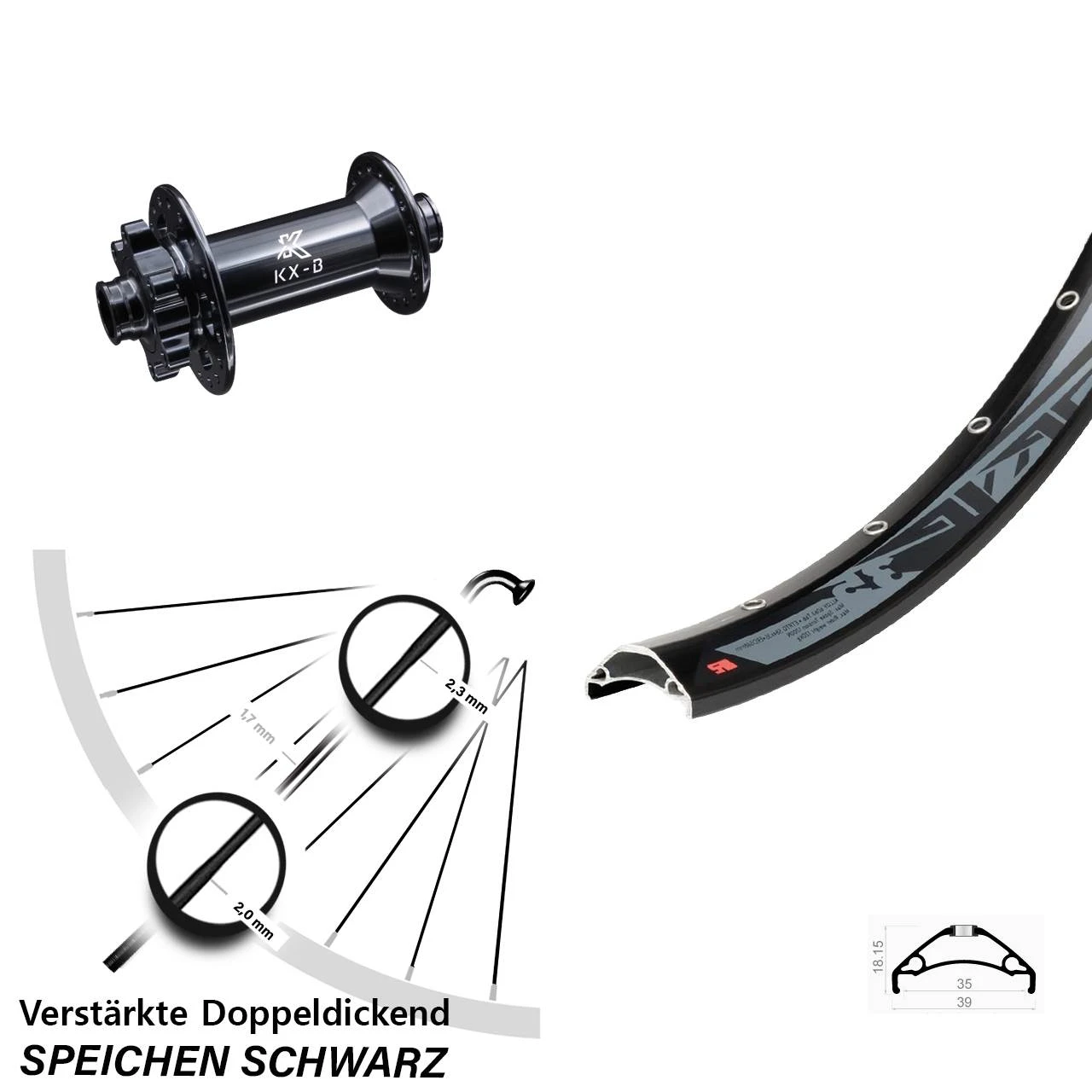 KX-B 15x110 Mm 6-Loch Rodi TRYP 35-622 ETRTO Vorderrad Verstärkt 29 Zoll Boost 1 KX-B 15x110 Mm 6-Loch Rodi TRYP 35-622 ETRTO Vorderrad Verstärkt 29 Zoll Boost