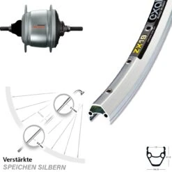 Hinterrad 26 Zoll Exal ZX 19 Silbern Shimano Nexus 8-Gang Nabenschaltung