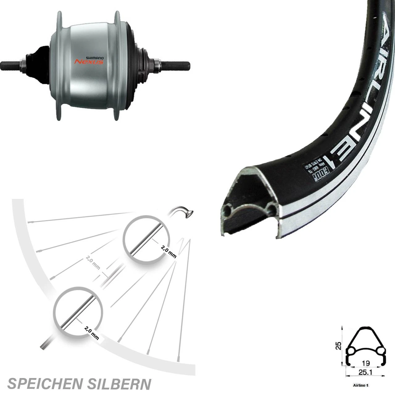 Hinterrad Nabenschaltung 28 Zoll Rodi Airline Schwarz Shimano Nexus 8 Gang 1 Hinterrad Nabenschaltung 28 Zoll Rodi Airline Schwarz Shimano Nexus 8 Gang