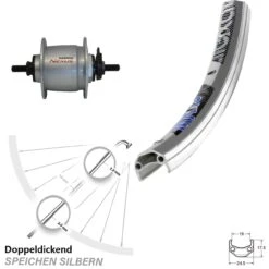 Vorderrad 26 Zoll Exal MX 19 Silbern Nexus DH-C6000-1N Nabendynamo