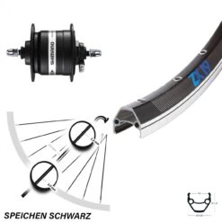 Vorderrad Fahrrad 26 Zoll Exal ZX 19 Schwarz Mit Shimano Nabendynamo DH3N31